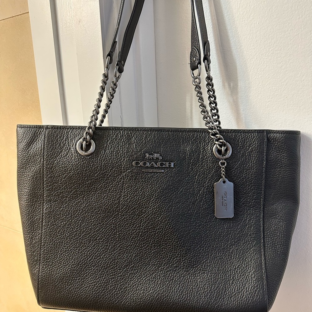 Barely Used Black Leather Coach Tote